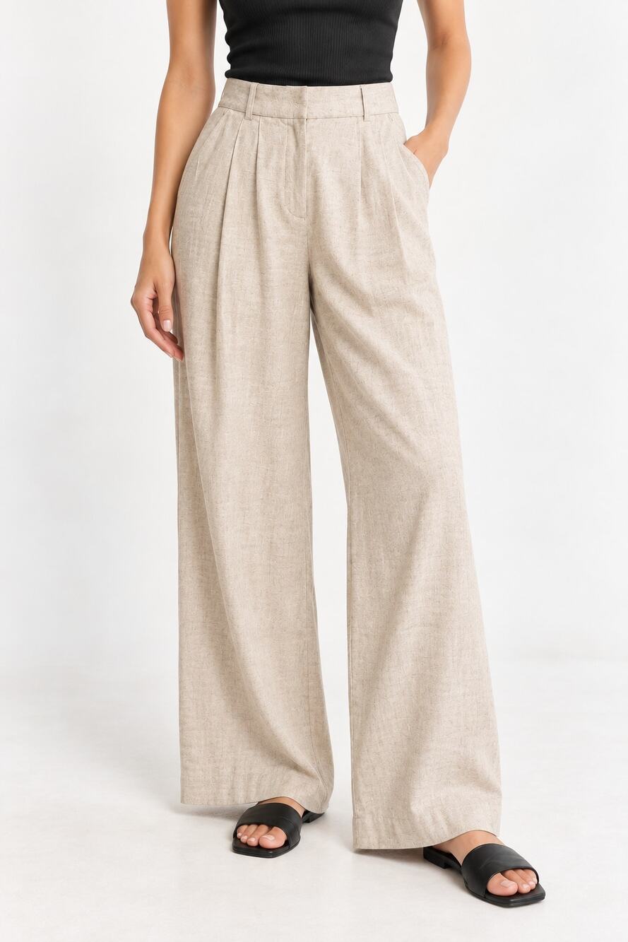 A&F Curve Love Pants 29 8R Linen-Blend Tailored Oatmeal Pleated Wide Leg Coastal